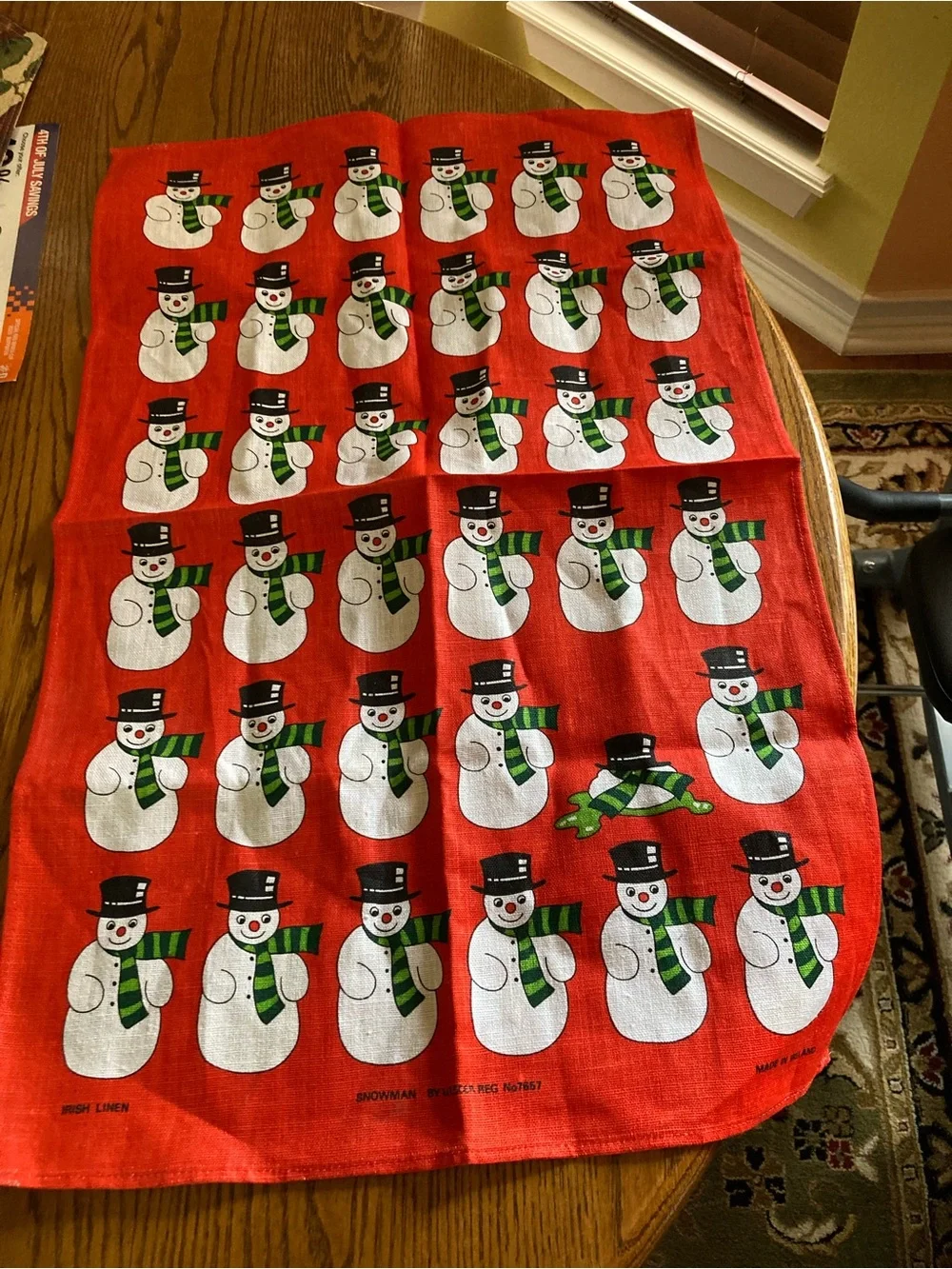 Festive Red Snowman Kitchen Towel - Holiday Linen